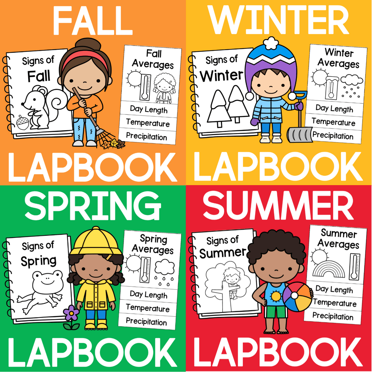 Editable Flip Book Blank Template Spring Summer Fall Winter Bundle